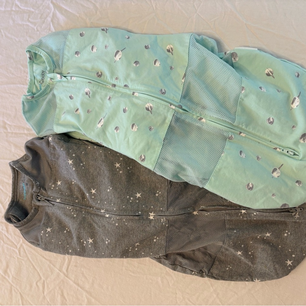 2 Happiest Baby Mint and Gray Baby Swaddles